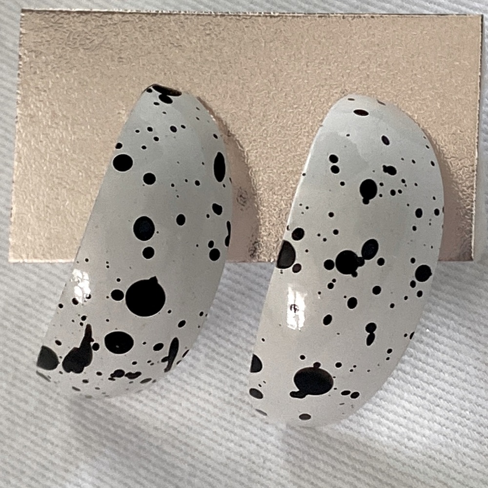 Vintage 80s Dalmatian Cow Black White Splatter Paint Crescent Earrings